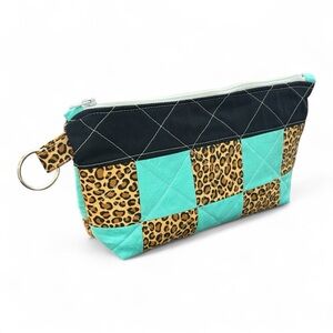 Leopard Print and Teal Quilted Women's Bag